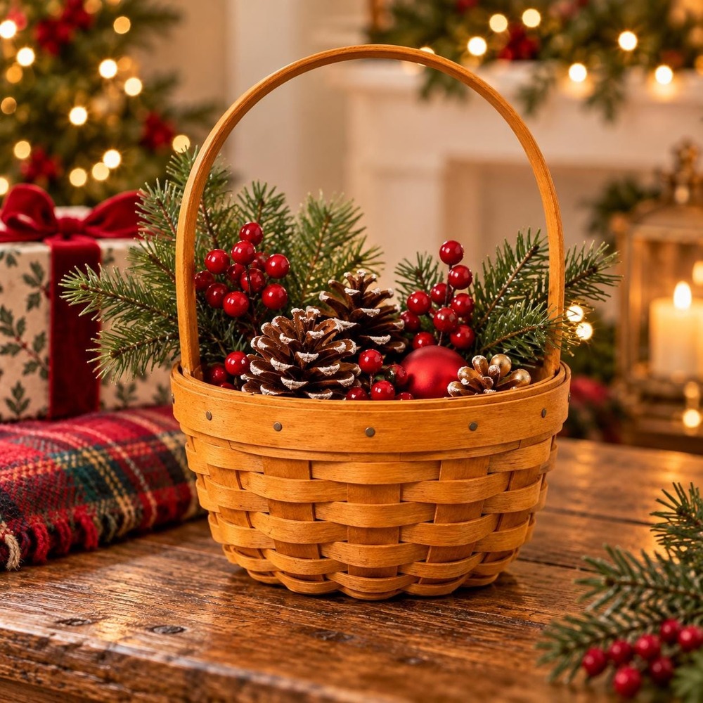 Longaberger 2001 Gathering Basket Handwoven Dresden Ohio USA Christmas Holiday